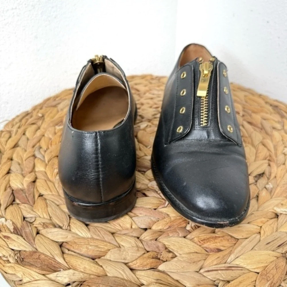 Carmen Marc Valvo Oxfords Black leather Zipper Laceless Shoes Academia womens